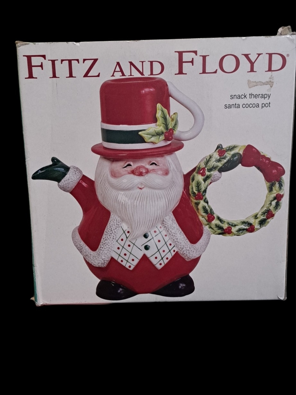 Fitz and Floyd Santa Cocoa Pot - Red Holiday Teapot